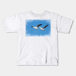 American White Pelicans Soaring Gracefully by Debra Martz Kids T-Shirt